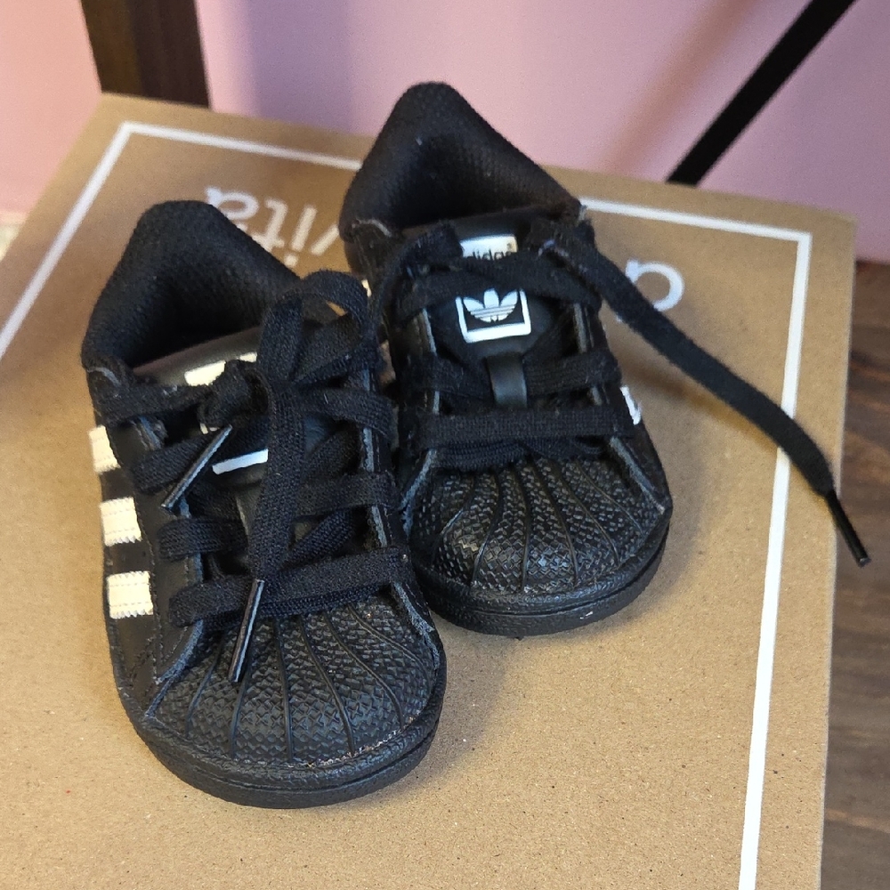 adidas Kids Black Sneakers with White Stripes